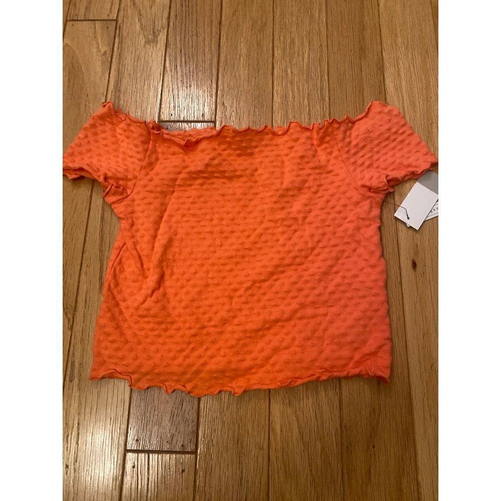 NWT BP Womens short sleeve textured coral off the shoulder cropped top sz medium